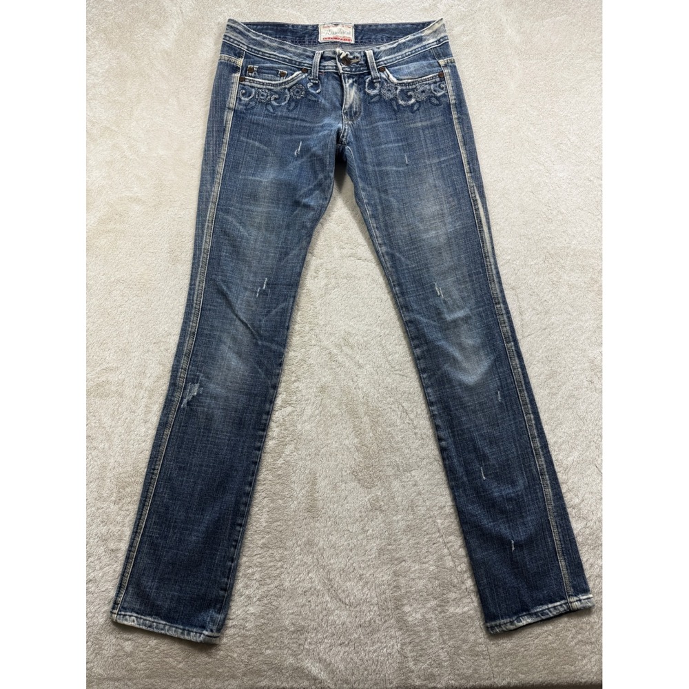 Rossodisera Womens Aged Series Embroidered Low Rise Blue Jeans 42 Meas: 30x34